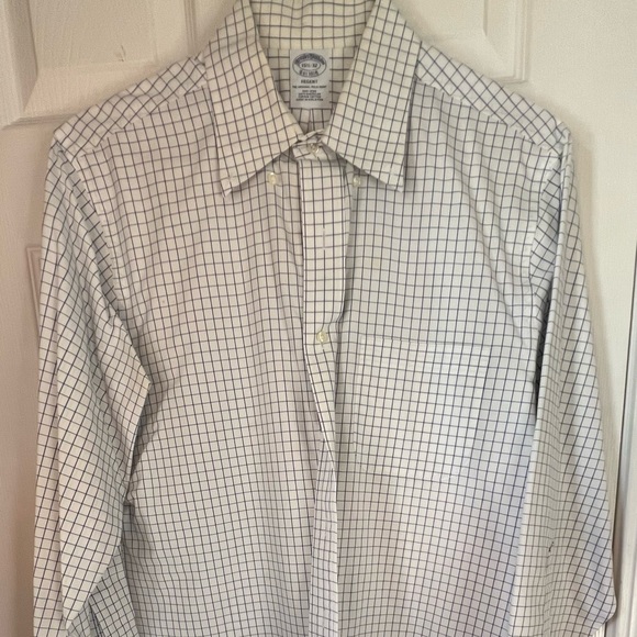 Brooks Brothers Regent Non-Iron Supima Shirt - Cream/Navy Grid, 15 1/2 - 32 - Picture 3 of 3